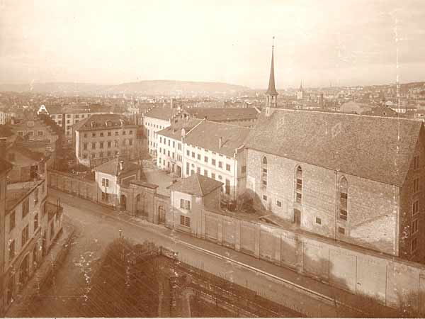 Ehemaliges Oetenbachkloster auf dem Sihlbühl, Oetenbachgasse, links Lindenhofstrasse